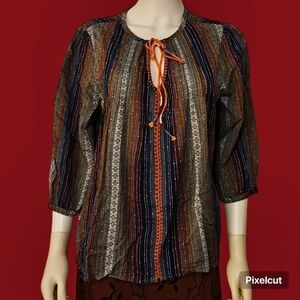 Rock & INDIGO Rainbow Candy Striped Hippie Festival Split Neck Tunic